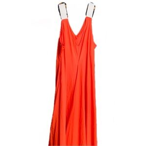 Bold Orange V-Neck Maxi Dress with Full Skirt – Size 5XL